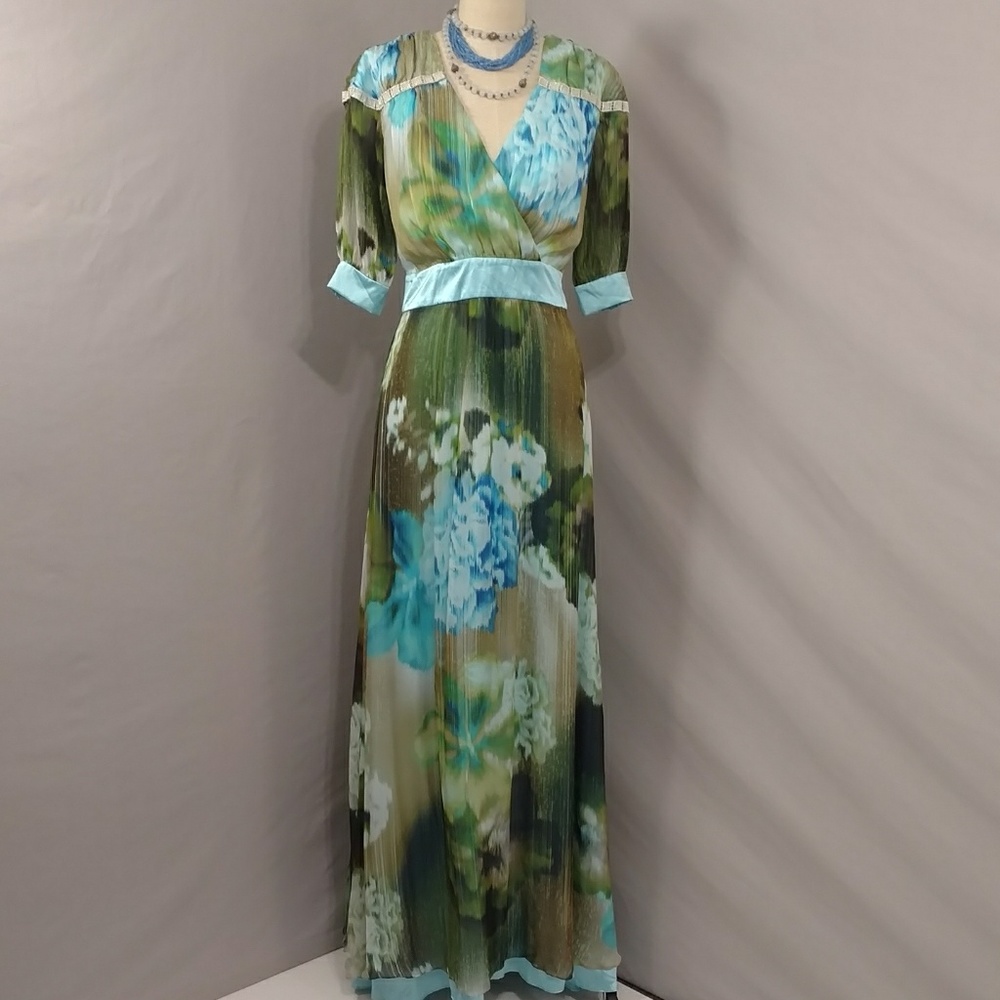 Turquoise Silk Gown Veronica Moncho Lobo Fab Dress
